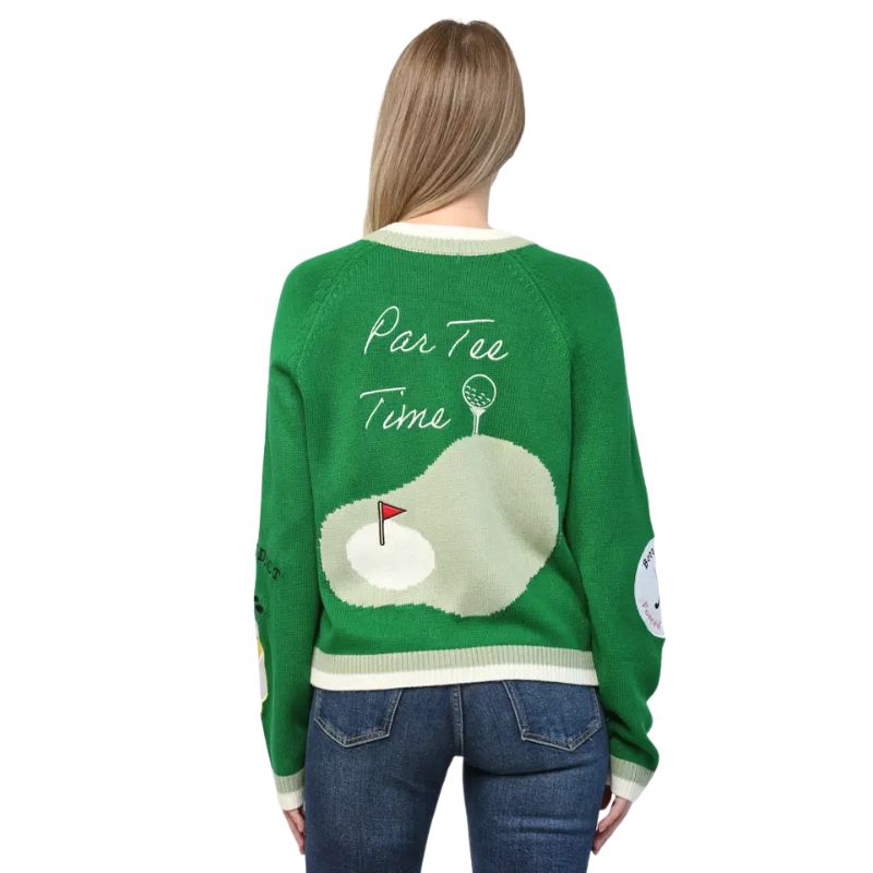 Golf Embroidered Patch Cardigan Green