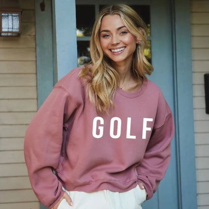 Mauve Golf Mid-Length Cropped Graphic Fleece Pullover