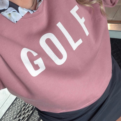 Mauve Golf Mid-Length Cropped Graphic Fleece Pullover