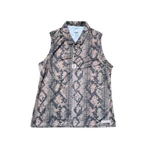 Sleeveless shirt with snake print on a white background